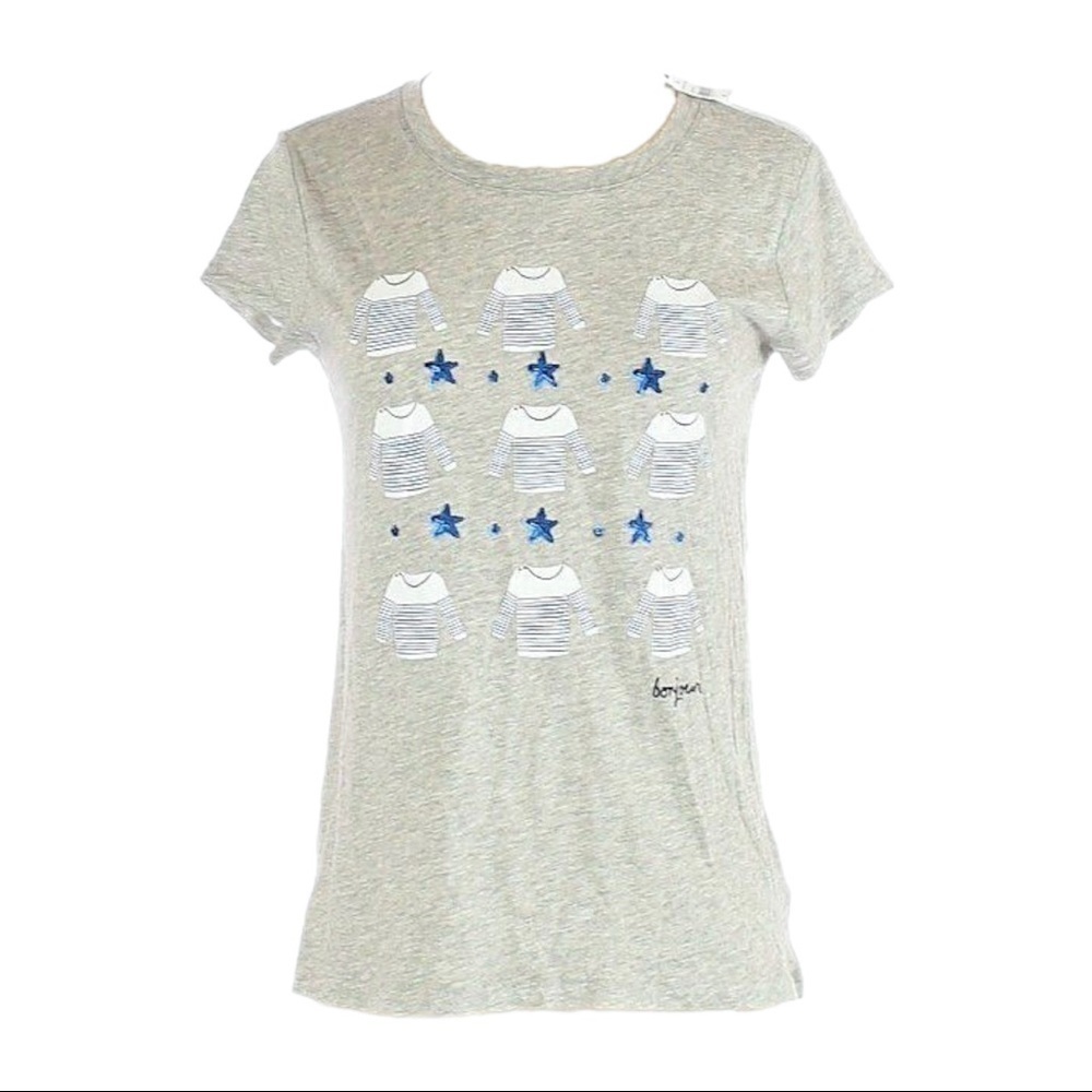 🌺 Gap Factory XS Bonjour Graphic Tee Sequin Stars Gray Cotton Modal NWT